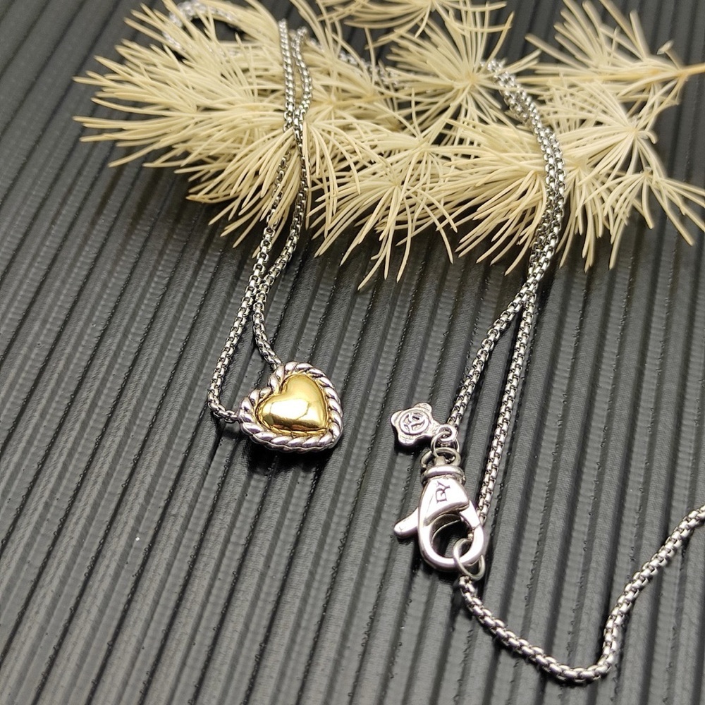 David Yurman Elegant Two-Tone Heart Pendant Necklace